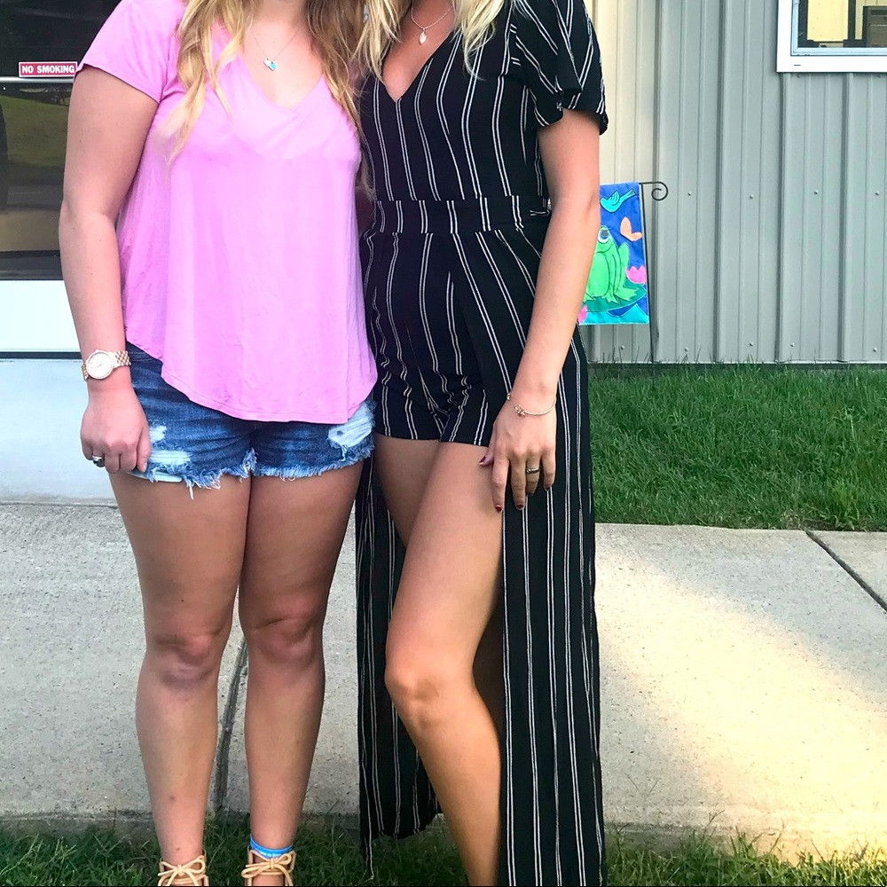 Black and white striped romper dress